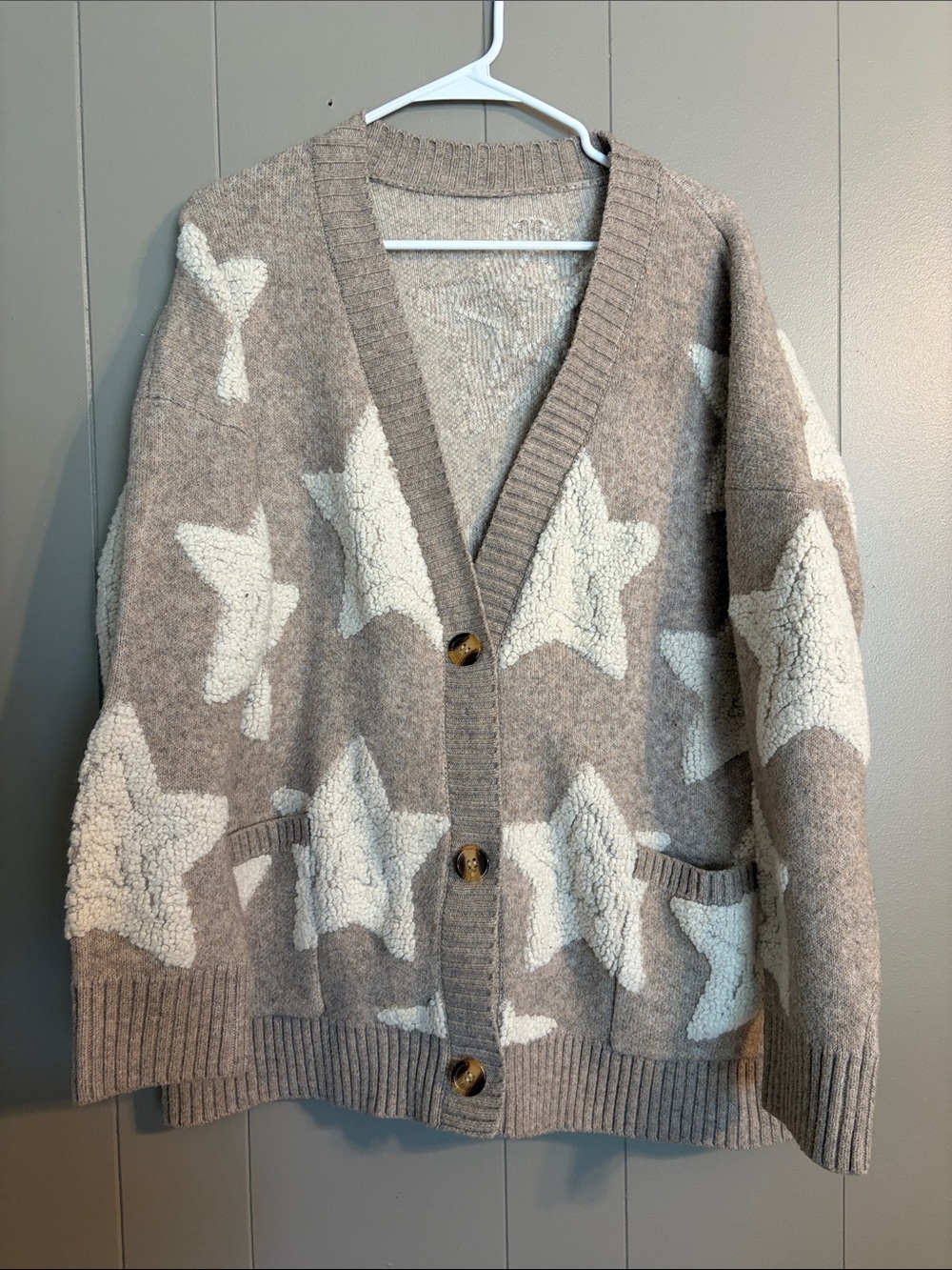 Taupe Star Pattern Women Cardigan Sweater
